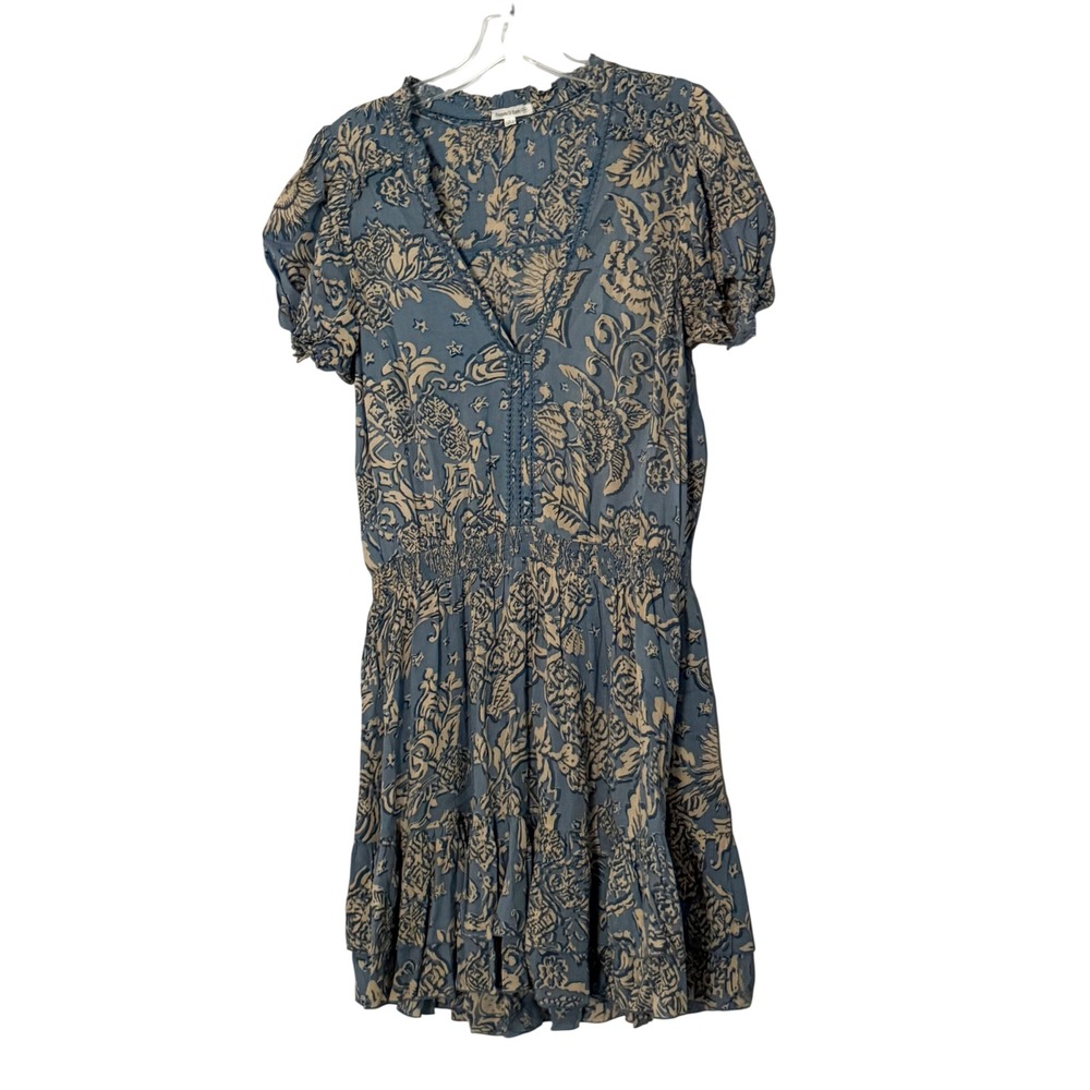 Poupette St Barth Bibi‎ Mini Dress Blue Oriental Foulard Celestial Smock - Large
